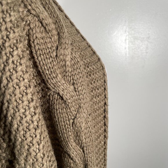 Olive Green Shawl Neck Open Front Waffle Cable Knit 3/4 Sleeve Cardigan L - Picture 7 of 11